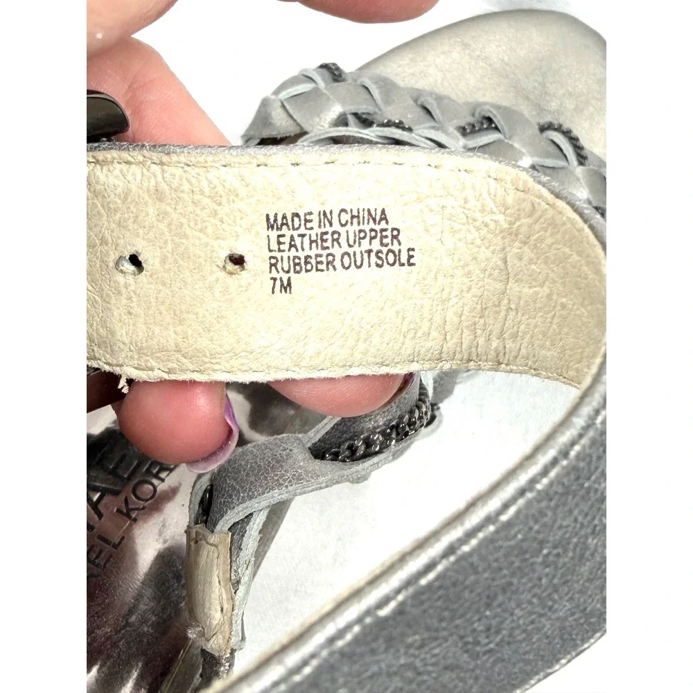 Michael Michael Kors Silver Metallic Braided Chain Platform Heels Sandals 7M